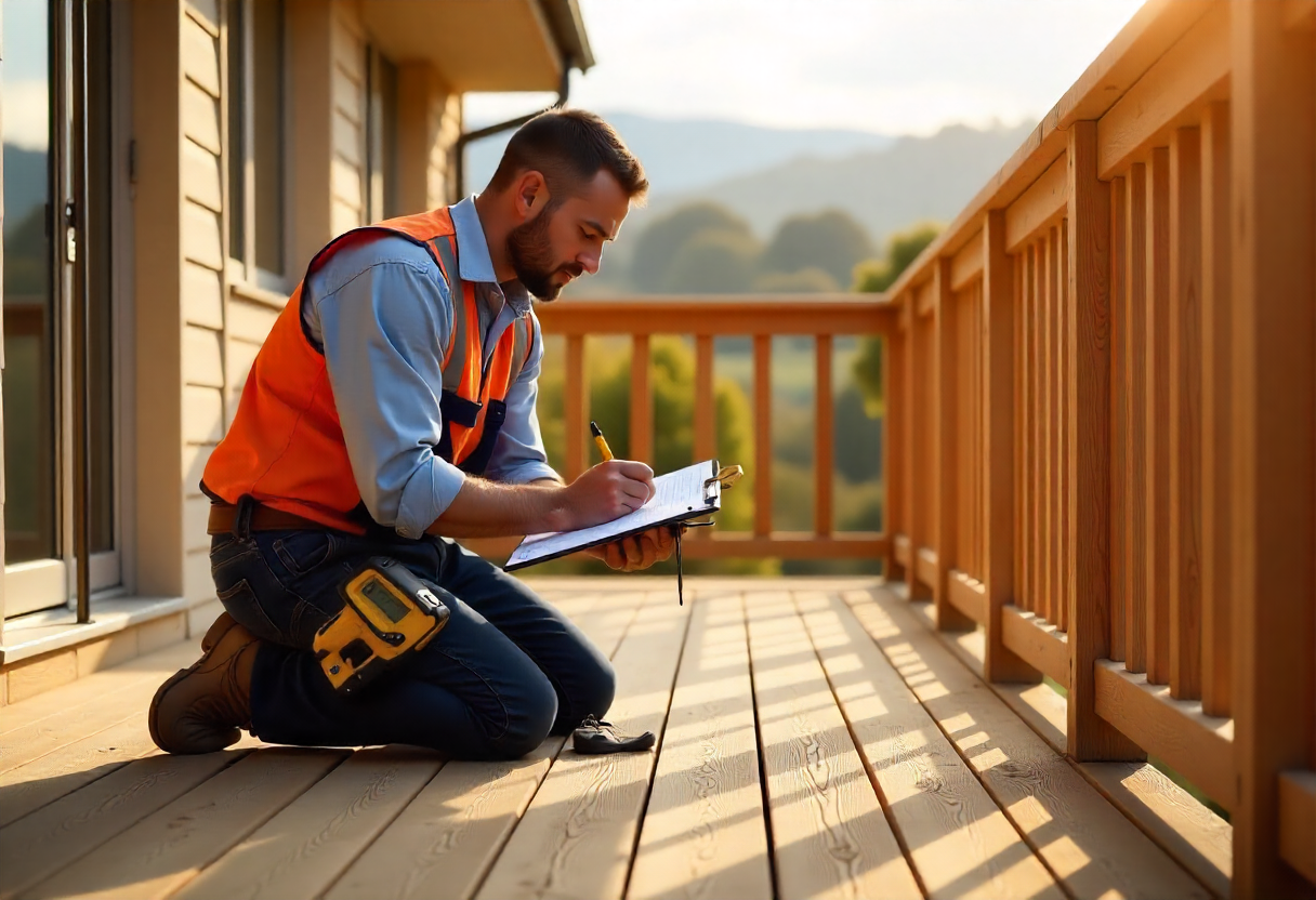 inspecting deck boards and railings for Deck Repairs & Restoration