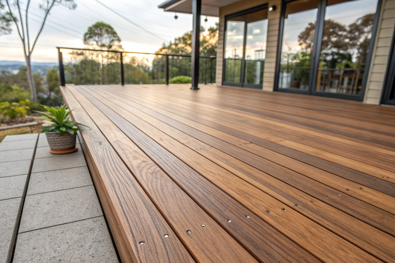 Premium Australian hardwood decking boards showing natural wood grain texture suitable for Canberra climate
